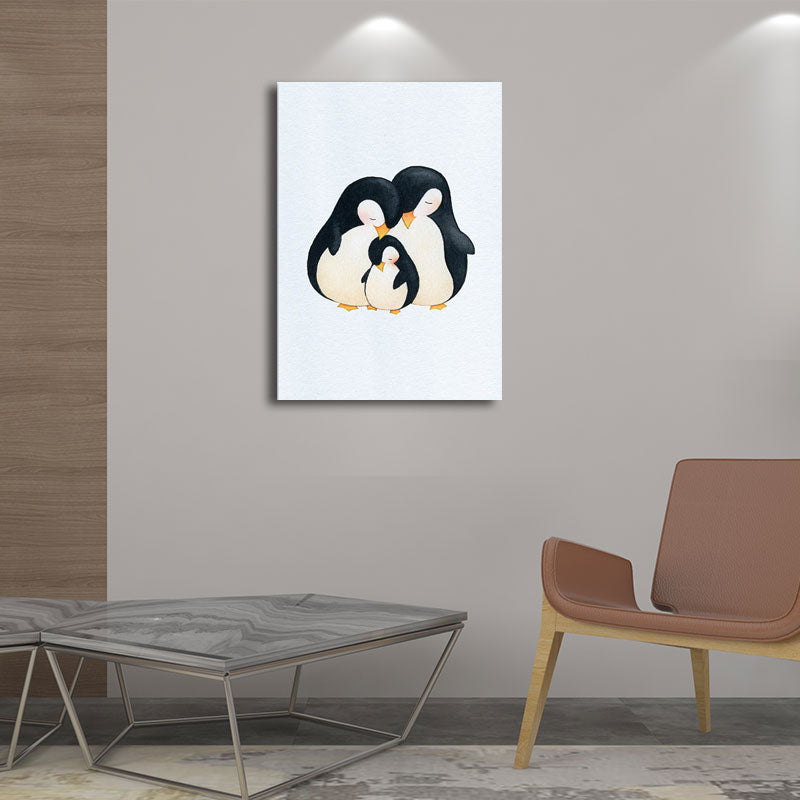 Textured White Wall Art Decor Modernist Cute Penguin Wrapped Canvas for Children Bedroom Clearhalo 'Art Gallery' 'Canvas Art' 'Kids' Arts' 1652228