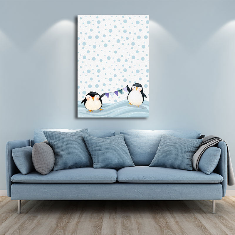 Textured White Wall Art Decor Modernist Cute Penguin Wrapped Canvas for Children Bedroom Clearhalo 'Art Gallery' 'Canvas Art' 'Kids' Arts' 1652232
