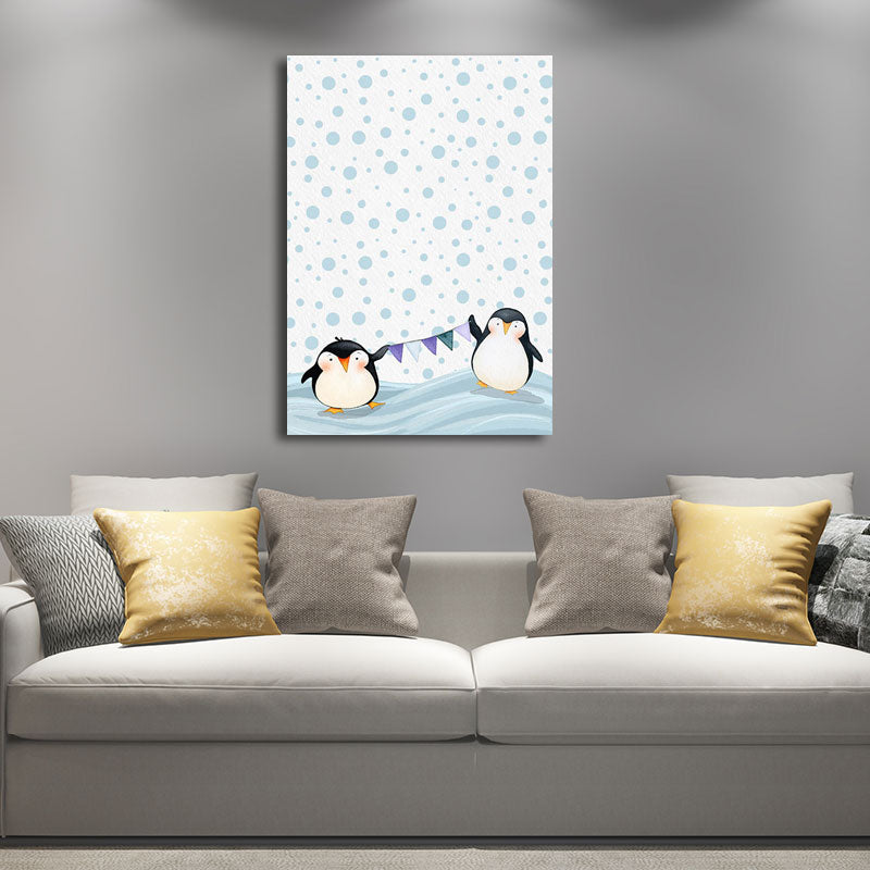 Textured White Wall Art Decor Modernist Cute Penguin Wrapped Canvas for Children Bedroom Clearhalo 'Art Gallery' 'Canvas Art' 'Kids' Arts' 1652233
