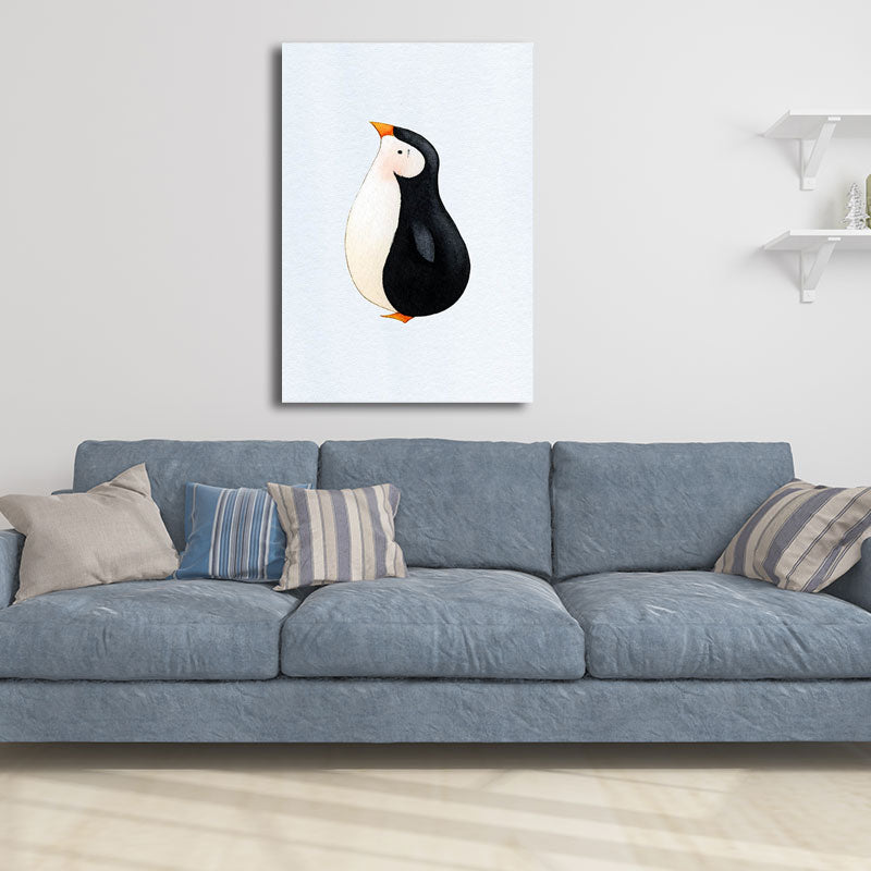 Textured White Wall Art Decor Modernist Cute Penguin Wrapped Canvas for Children Bedroom White Design 4 Clearhalo 'Art Gallery' 'Canvas Art' 'Kids' Arts' 1652235