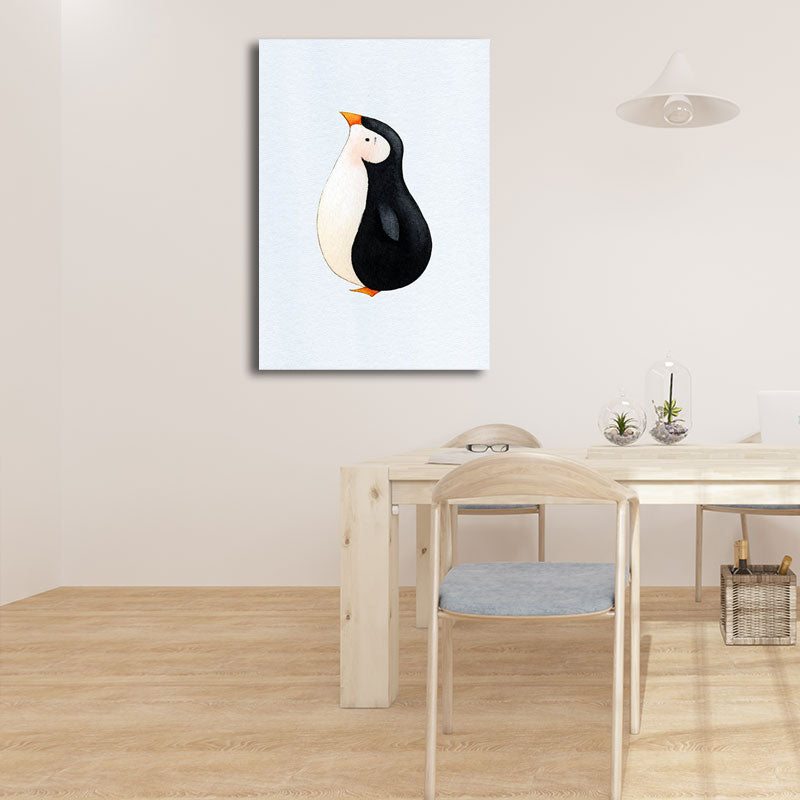 Textured White Wall Art Decor Modernist Cute Penguin Wrapped Canvas for Children Bedroom Clearhalo 'Art Gallery' 'Canvas Art' 'Kids' Arts' 1652236