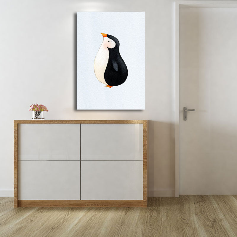 Textured White Wall Art Decor Modernist Cute Penguin Wrapped Canvas for Children Bedroom Clearhalo 'Art Gallery' 'Canvas Art' 'Kids' Arts' 1652237