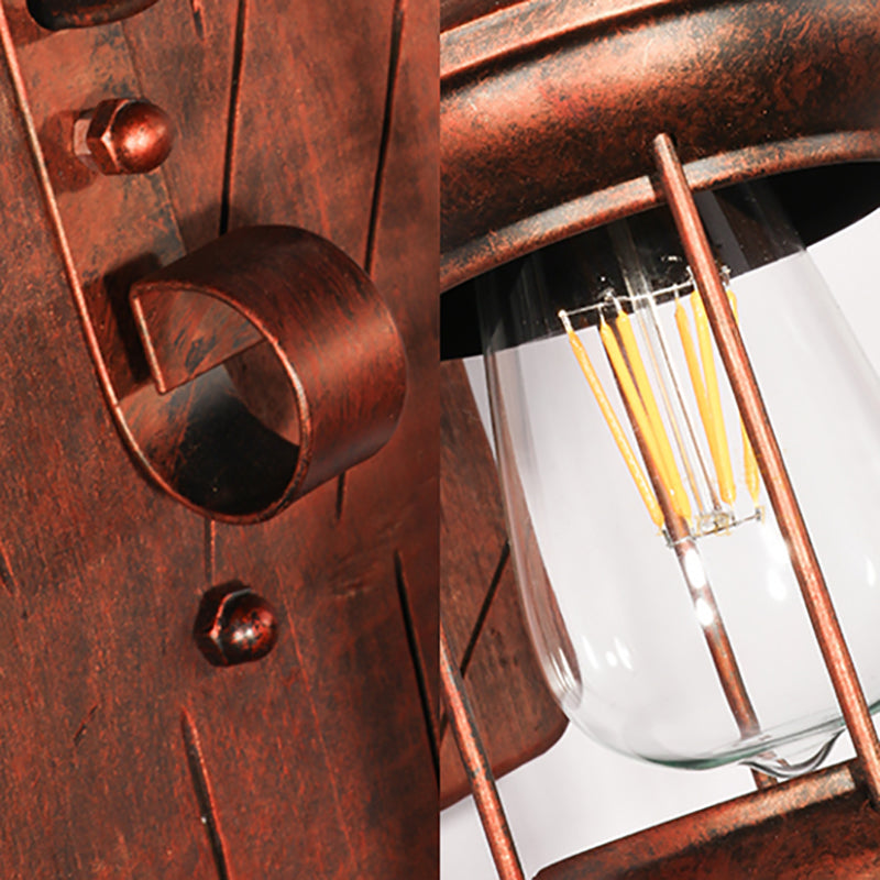 Rust One Light Sconce Light Coastal Clear Glass Lantern Lighting Fixture with Wooden Backplate Clearhalo 'Industrial wall lights' 'Industrial' 'Middle century wall lights' 'Rustic wall lights' 'Tiffany' 'Wall Lamps & Sconces' 'Wall Lights' Lighting' 165224