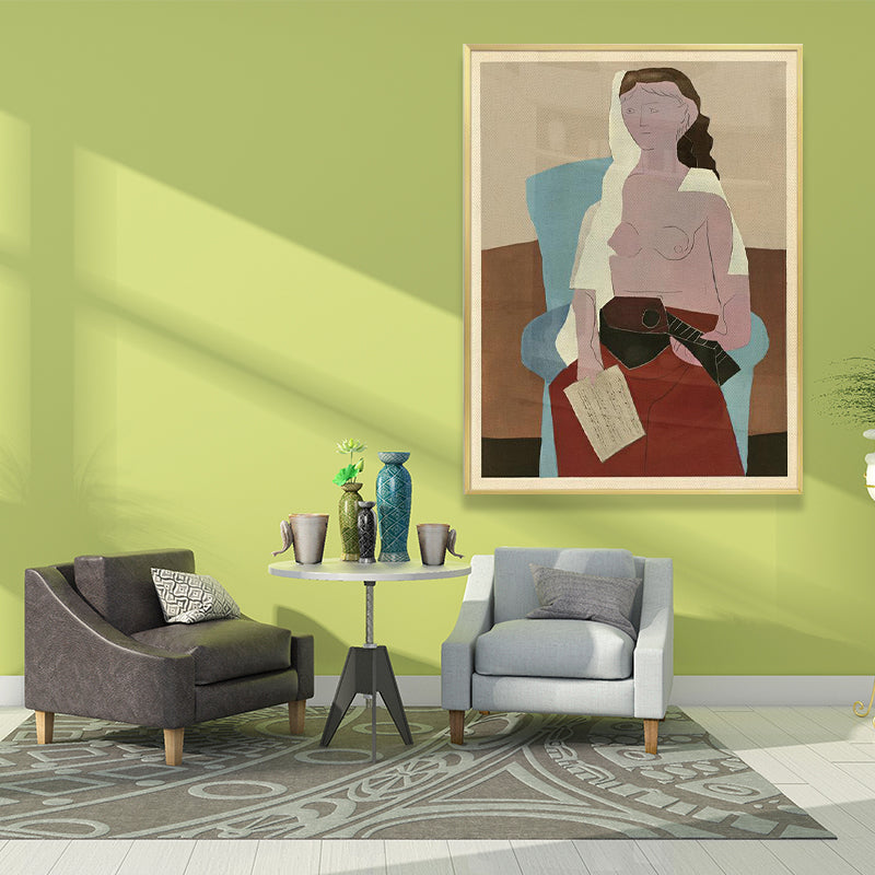 Picasso Woman with Mandolin Canvas Print Cubism Textured Wall Art Decor in Brown Clearhalo 'Art Gallery' 'Canvas Art' 'Contemporary Art Gallery' 'Modern' Arts' 1652294