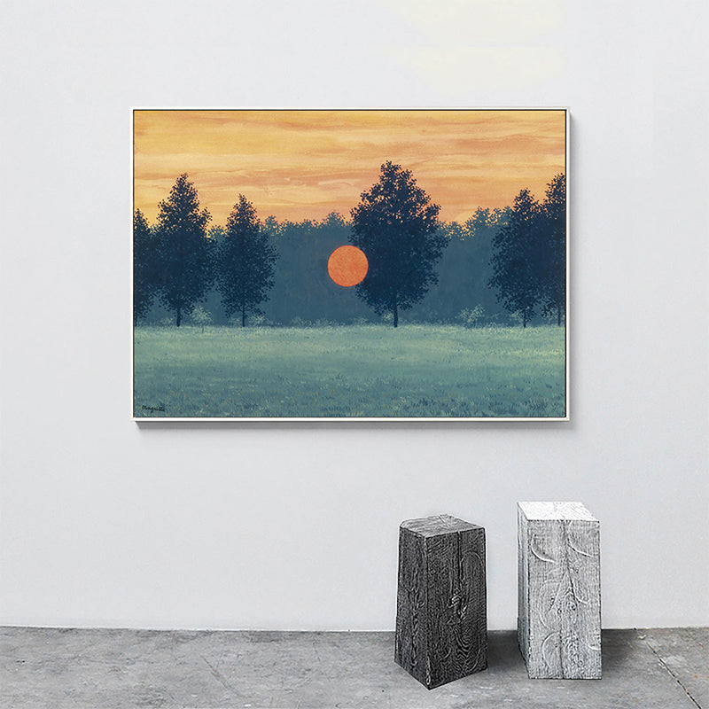 Surrealistic Magritte Forest Painting Dining Room Canvas Wall Art in Pastel Color Yellow Clearhalo 'Art Gallery' 'Canvas Art' 'Country Art Gallery' 'French Country' 'Rustic' Arts' 1652314