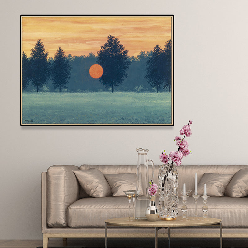 Surrealistic Magritte Forest Painting Dining Room Canvas Wall Art in Pastel Color Clearhalo 'Art Gallery' 'Canvas Art' 'Country Art Gallery' 'French Country' 'Rustic' Arts' 1652316