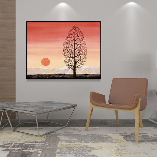 Surrealistic Magritte Forest Painting Dining Room Canvas Wall Art in Pastel Color Clearhalo 'Art Gallery' 'Canvas Art' 'Country Art Gallery' 'French Country' 'Rustic' Arts' 1652322