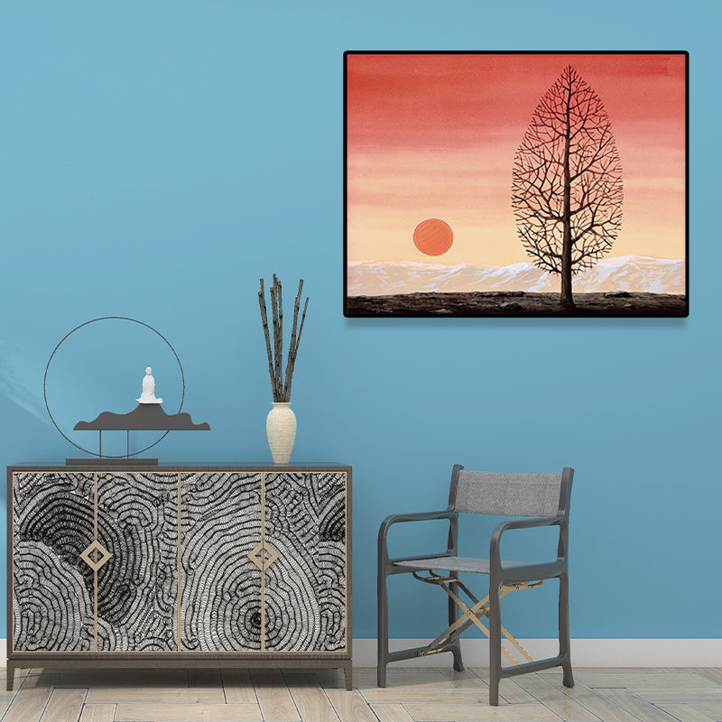 Surrealistic Magritte Forest Painting Dining Room Canvas Wall Art in Pastel Color Clearhalo 'Art Gallery' 'Canvas Art' 'Country Art Gallery' 'French Country' 'Rustic' Arts' 1652323
