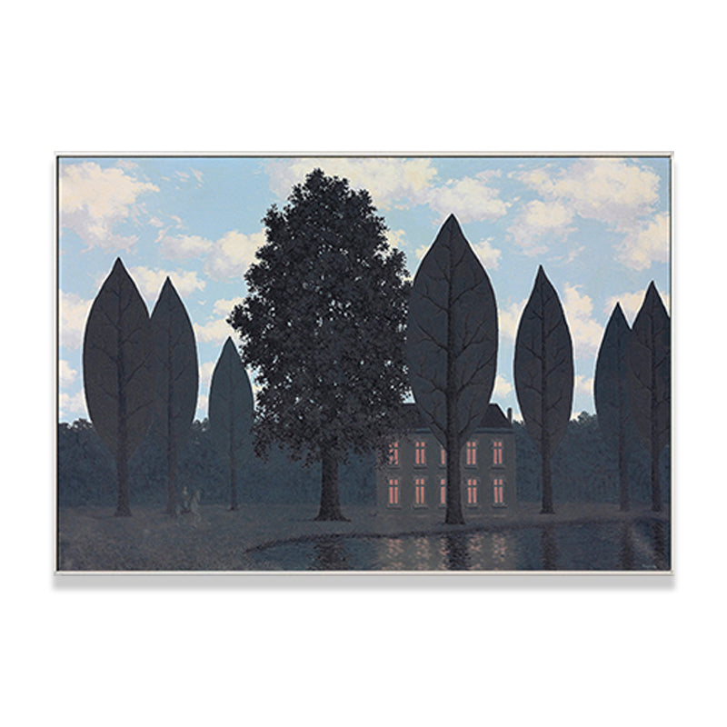 Surrealistic Magritte Forest Painting Dining Room Canvas Wall Art in Pastel Color Clearhalo 'Art Gallery' 'Canvas Art' 'Country Art Gallery' 'French Country' 'Rustic' Arts' 1652328