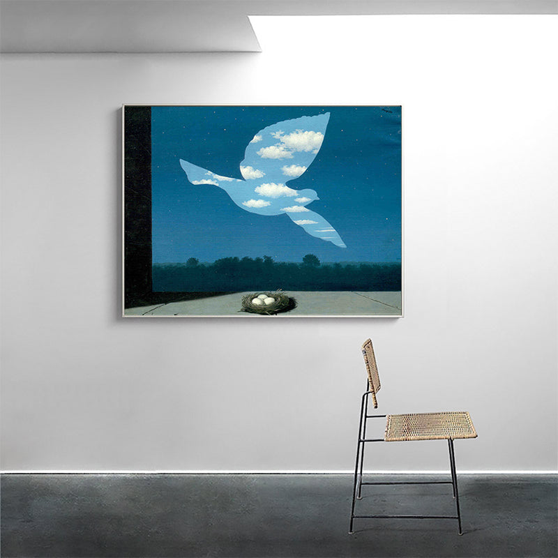 Surrealistic Magritte Forest Painting Dining Room Canvas Wall Art in Pastel Color Blue Clearhalo 'Art Gallery' 'Canvas Art' 'Country Art Gallery' 'French Country' 'Rustic' Arts' 1652329