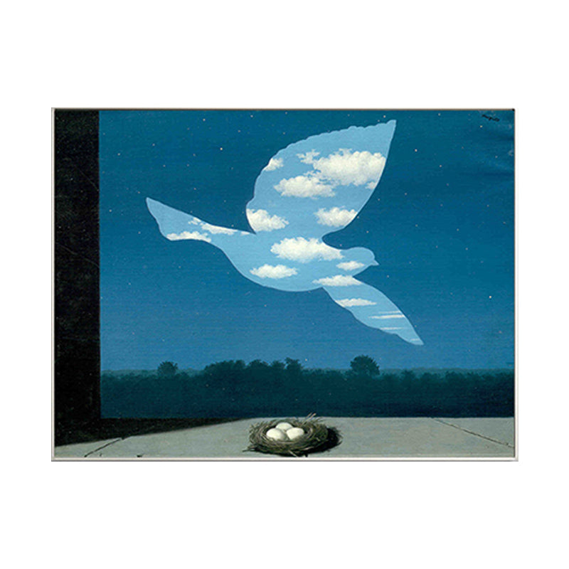 Surrealistic Magritte Forest Painting Dining Room Canvas Wall Art in Pastel Color Clearhalo 'Art Gallery' 'Canvas Art' 'Country Art Gallery' 'French Country' 'Rustic' Arts' 1652332