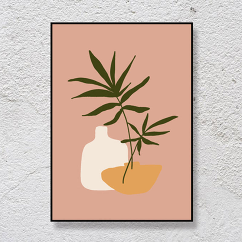 Plant in a Pot Painting Textured Scandinavian Living Room Wall Art Decor, Multiple Sizes - Pink - Clearhalo - 'Arts' - 'Canvas Art' - 1652333