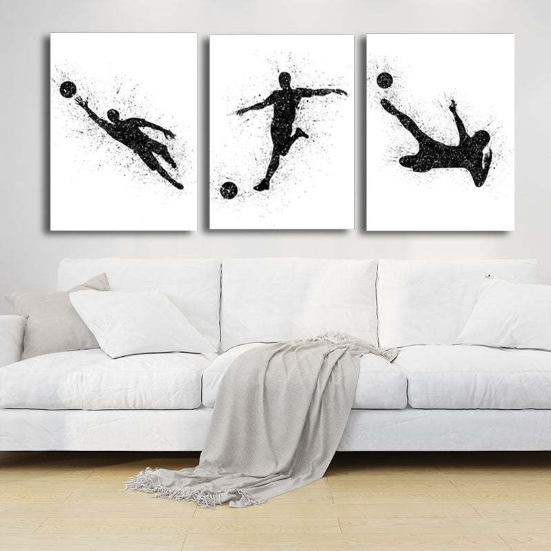 Sports Football Canvas Print Simplicity Textured Wall Art Decor in Black on White Black One Set Clearhalo 'Arts' 'Canvas Art' 1652348