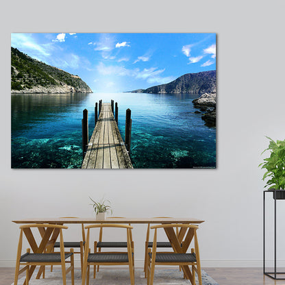 Photo Ocean Wooden Bridge Art Print Contemporary Canvas Wall Decor in Dark Color Blue Clearhalo 'Art Gallery' 'Canvas Art' 'Contemporary Art Gallery' 'Modern' Arts' 1652419