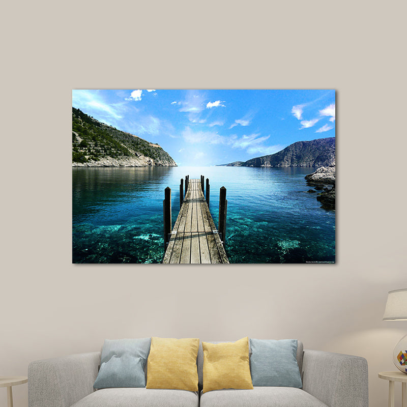 Photo Ocean Wooden Bridge Art Print Contemporary Canvas Wall Decor in Dark Color Clearhalo 'Art Gallery' 'Canvas Art' 'Contemporary Art Gallery' 'Modern' Arts' 1652421