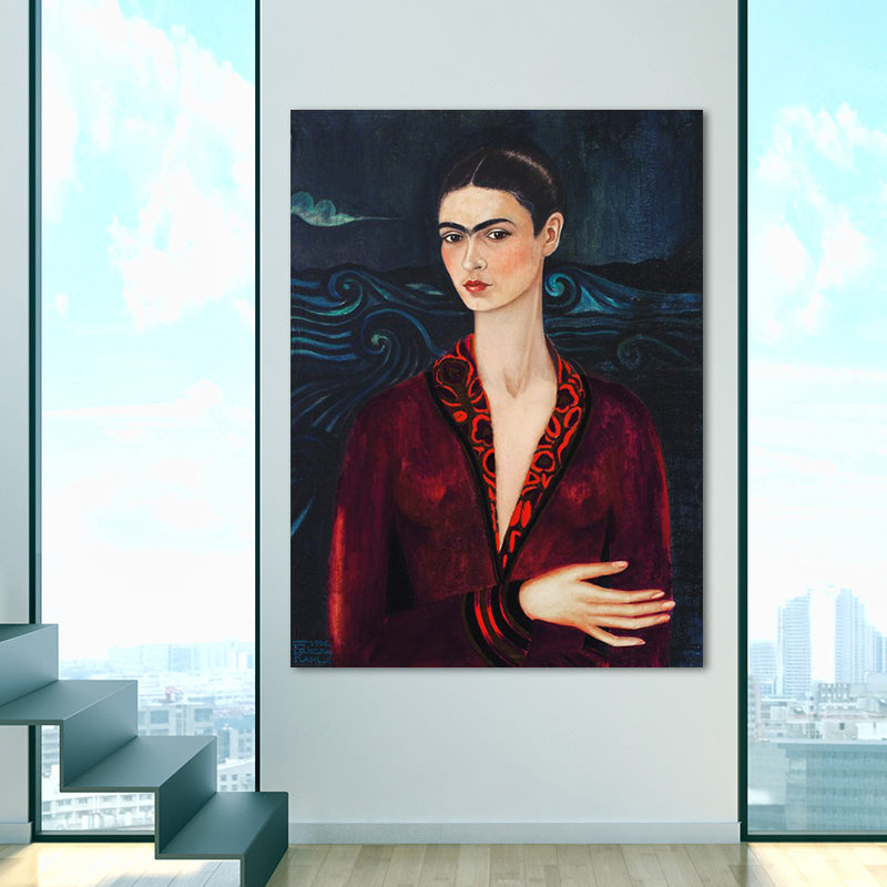 Elegant Model Portrait Painting for Girls Bedroom Figure Canvas Wall Art in Purple Clearhalo 'Art Gallery' 'Canvas Art' 'Traditional' Arts' 1652433