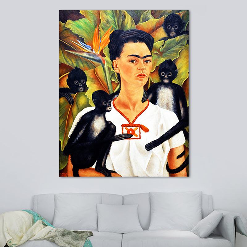 Elegant Model Portrait Painting for Girls Bedroom Figure Canvas Wall Art in Purple Orange Clearhalo 'Art Gallery' 'Canvas Art' 'Traditional' Arts' 1652439