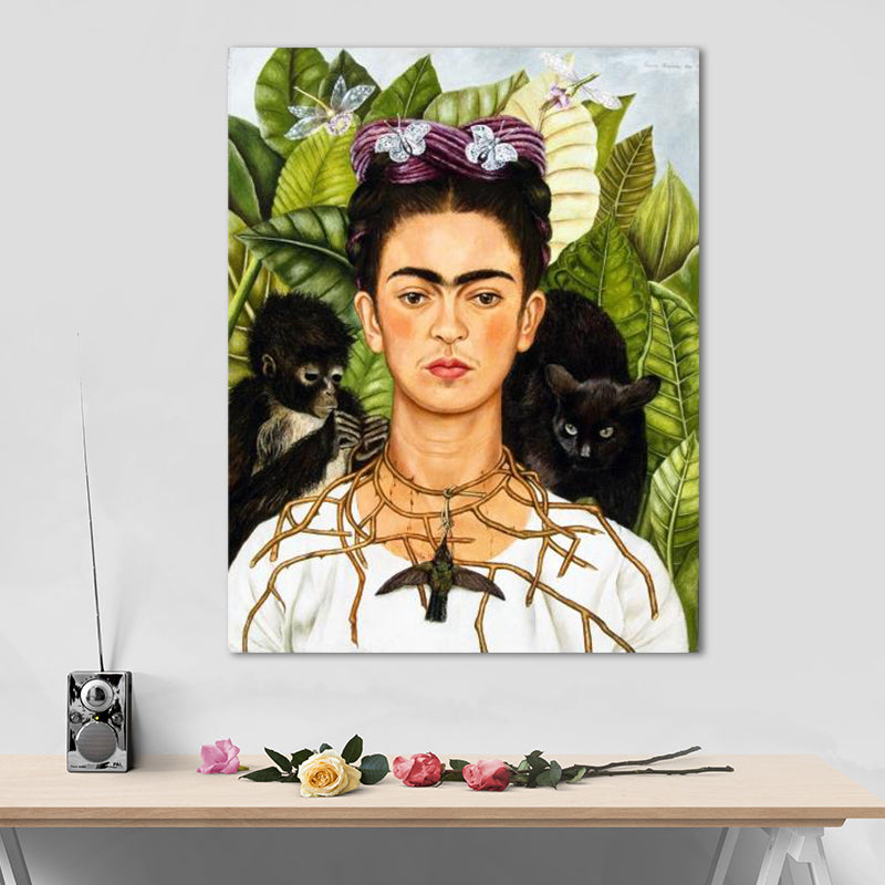 Elegant Model Portrait Painting for Girls Bedroom Figure Canvas Wall Art in Purple Green Clearhalo 'Art Gallery' 'Canvas Art' 'Traditional' Arts' 1652443