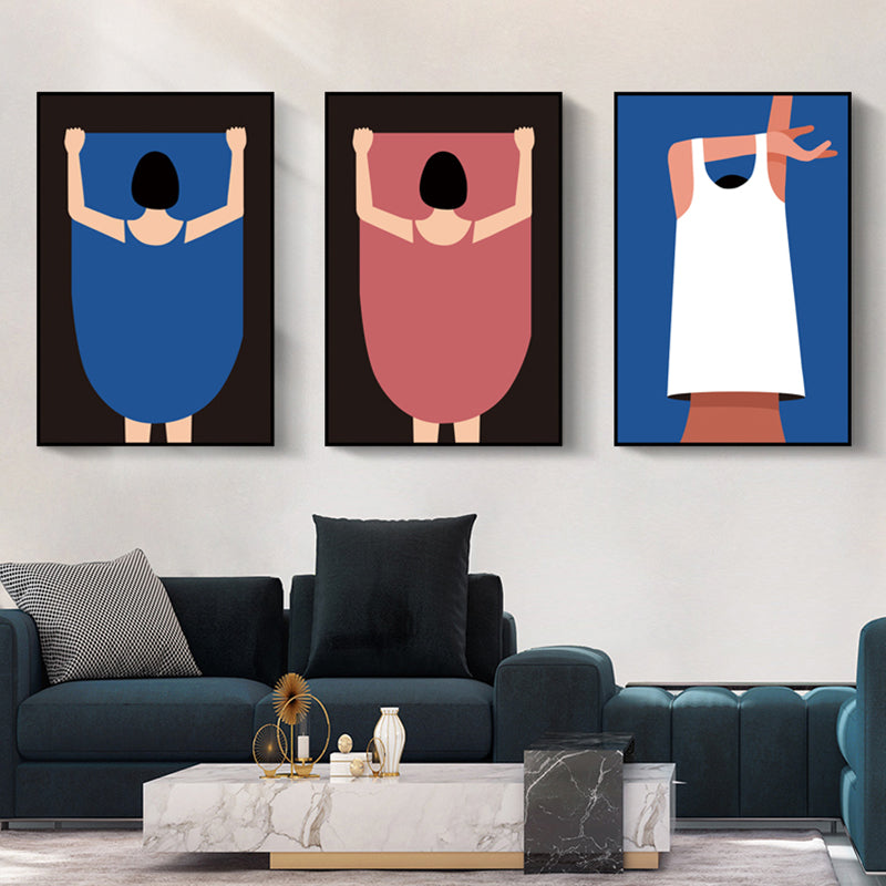 Undressed People Canvas Wall Art Pastel Color Scandinavian Painting for Living Room Red Clearhalo 'Arts' 'Canvas Art' 1652451