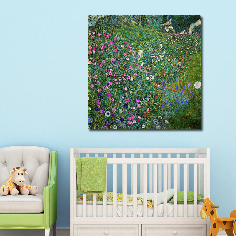 Picturesque Log Cabin Painting for Living Room Town Scenery Canvas Wall Art in Green Green Design 2 Clearhalo 'Art Gallery' 'Canvas Art' 'Country Art Gallery' 'French Country' 'Rustic' Arts' 1652487