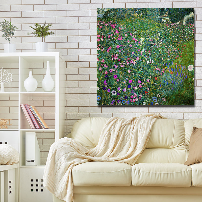 Picturesque Log Cabin Painting for Living Room Town Scenery Canvas Wall Art in Green Clearhalo 'Art Gallery' 'Canvas Art' 'Country Art Gallery' 'French Country' 'Rustic' Arts' 1652489