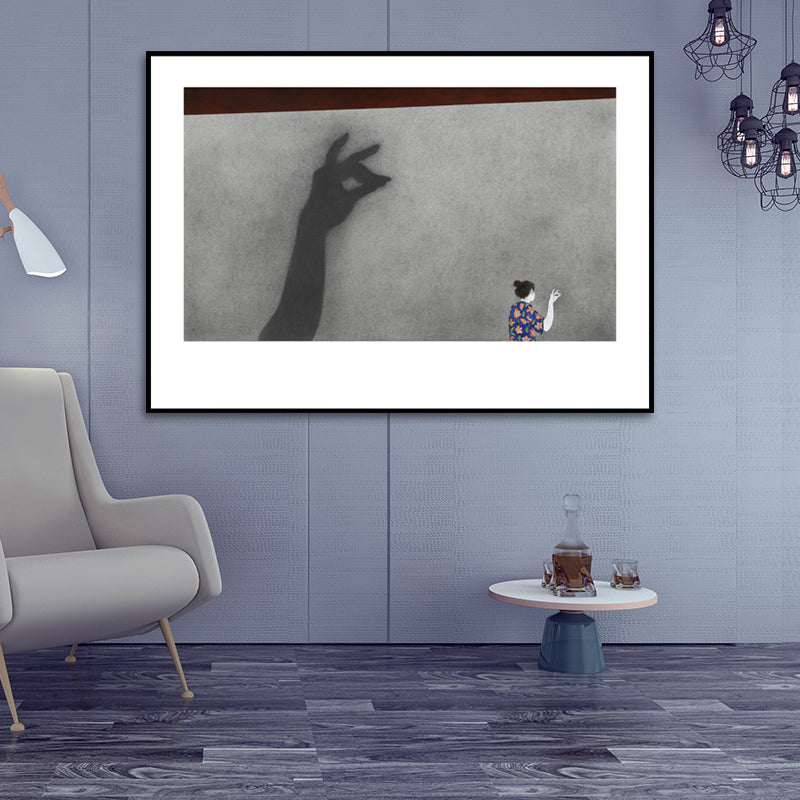 Illustrations People Wall Art Cartoon Textured Canvas Print in Pastel Color for Bedroom Grey Clearhalo 'Art Gallery' 'Canvas Art' 'Kids' Arts' 1652499