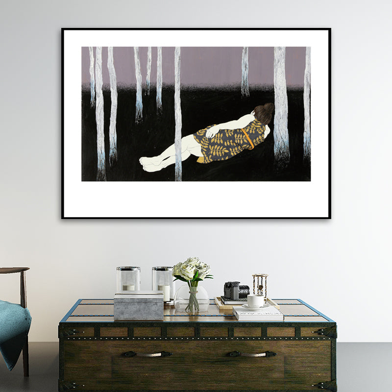 Illustrations People Wall Art Cartoon Textured Canvas Print in Pastel Color for Bedroom Black Clearhalo 'Art Gallery' 'Canvas Art' 'Kids' Arts' 1652506