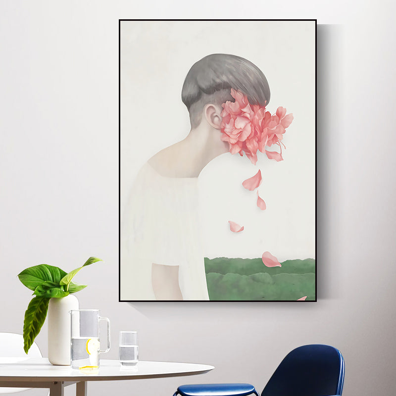 Dark Color Nordic Wall Art Illustrations People with Blossom Canvas Print for Living Room