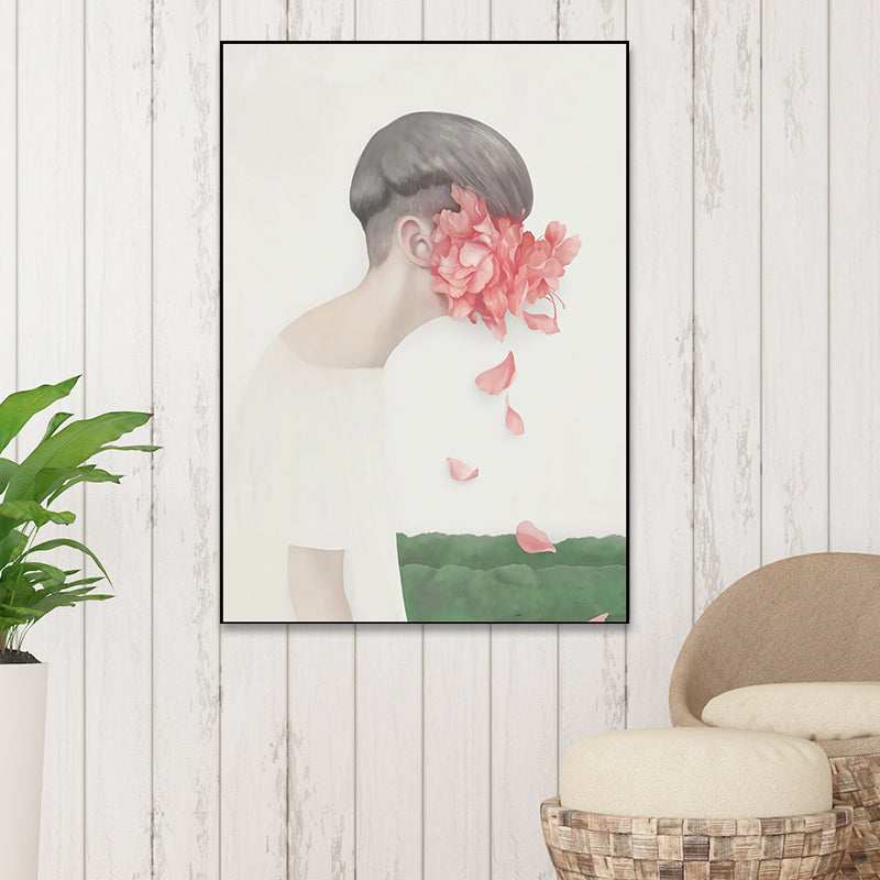 Dark Color Nordic Wall Art Illustrations People with Blossom Canvas Print for Living Room
