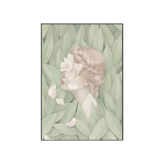 Dark Color Nordic Wall Art Illustrations People with Blossom Canvas Print for Living Room Clearhalo 'Arts' 'Canvas Art' 1652520