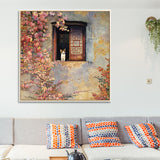 Kids Wall Art Print in Yellow Cat and Window with Climbing Vines Painting for Corridor Clearhalo 'Art Gallery' 'Canvas Art' 'Kids' Arts' 1652523