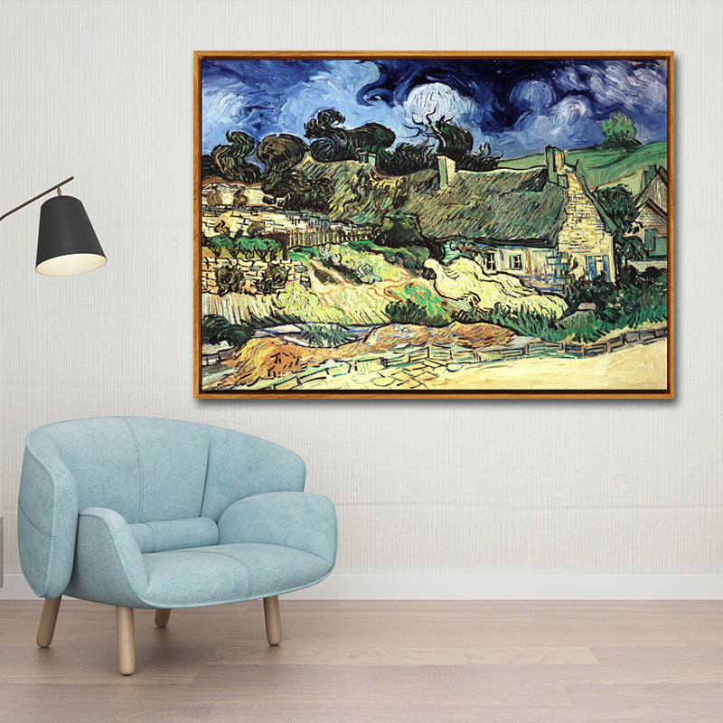 Oil Painting Rural Landscape Art Print for Family Room, Green-Blue, Textured Surface Clearhalo 'Art Gallery' 'Canvas Art' 'Country Art Gallery' 'French Country' 'Rustic' Arts' 1652536