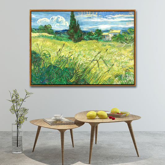 Oil Painting Rural Landscape Art Print for Family Room, Green-Blue, Textured Surface Clearhalo 'Art Gallery' 'Canvas Art' 'Country Art Gallery' 'French Country' 'Rustic' Arts' 1652543