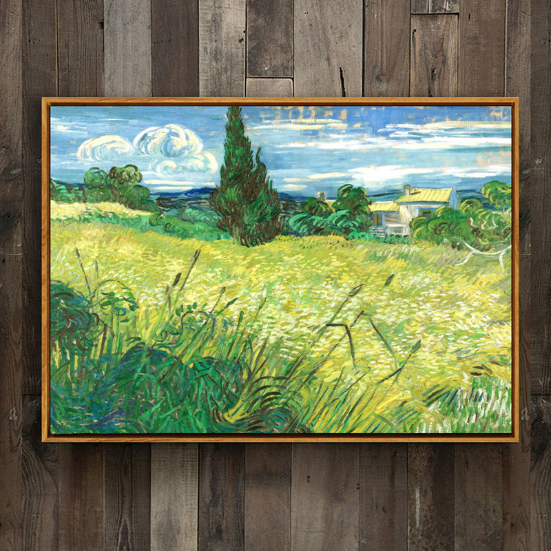 Oil Painting Rural Landscape Art Print for Family Room, Green-Blue, Textured Surface Clearhalo 'Art Gallery' 'Canvas Art' 'Country Art Gallery' 'French Country' 'Rustic' Arts' 1652544