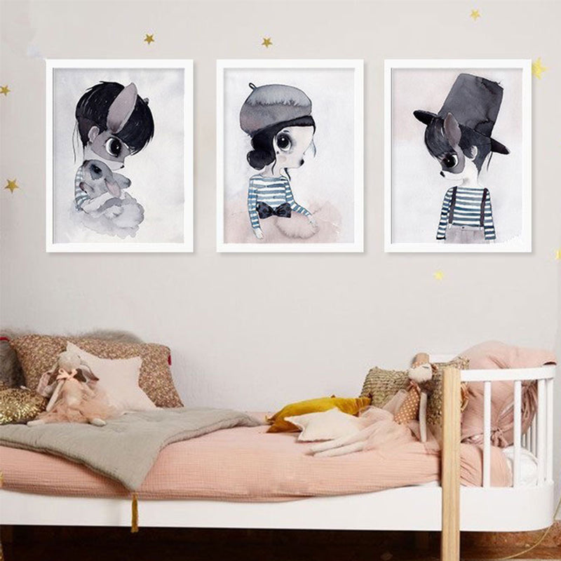 Cartoon Rabbit Painting Canvas Black Textured Wall Art Print for Childrens Bedroom Black One Set Clearhalo 'Art Gallery' 'Canvas Art' 'Kids' Arts' 1652594