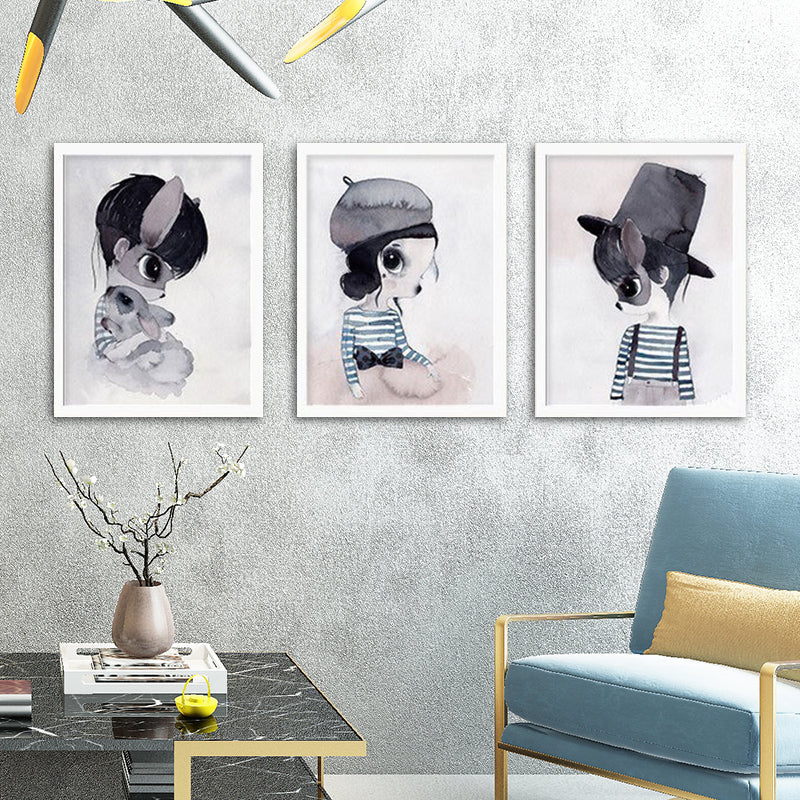 Cartoon Rabbit Painting Canvas Black Textured Wall Art Print for Childrens Bedroom Clearhalo 'Art Gallery' 'Canvas Art' 'Kids' Arts' 1652595