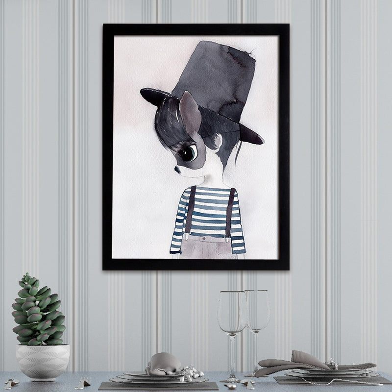 Cartoon Rabbit Painting Canvas Black Textured Wall Art Print for Childrens Bedroom Black Design 3 Clearhalo 'Art Gallery' 'Canvas Art' 'Kids' Arts' 1652601