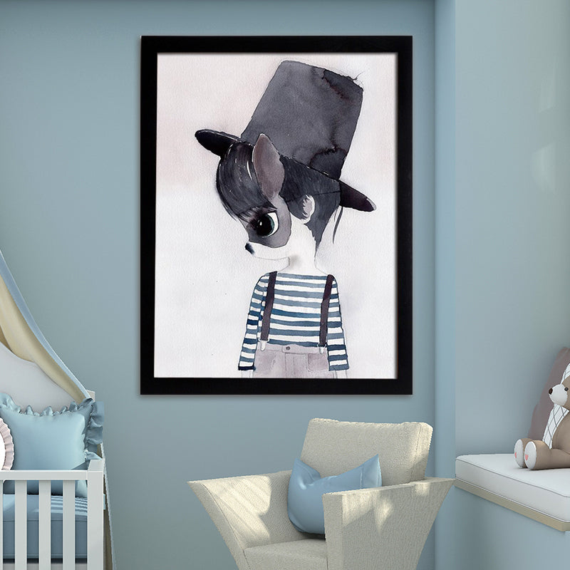 Cartoon Rabbit Painting Canvas Black Textured Wall Art Print for Childrens Bedroom Clearhalo 'Art Gallery' 'Canvas Art' 'Kids' Arts' 1652602