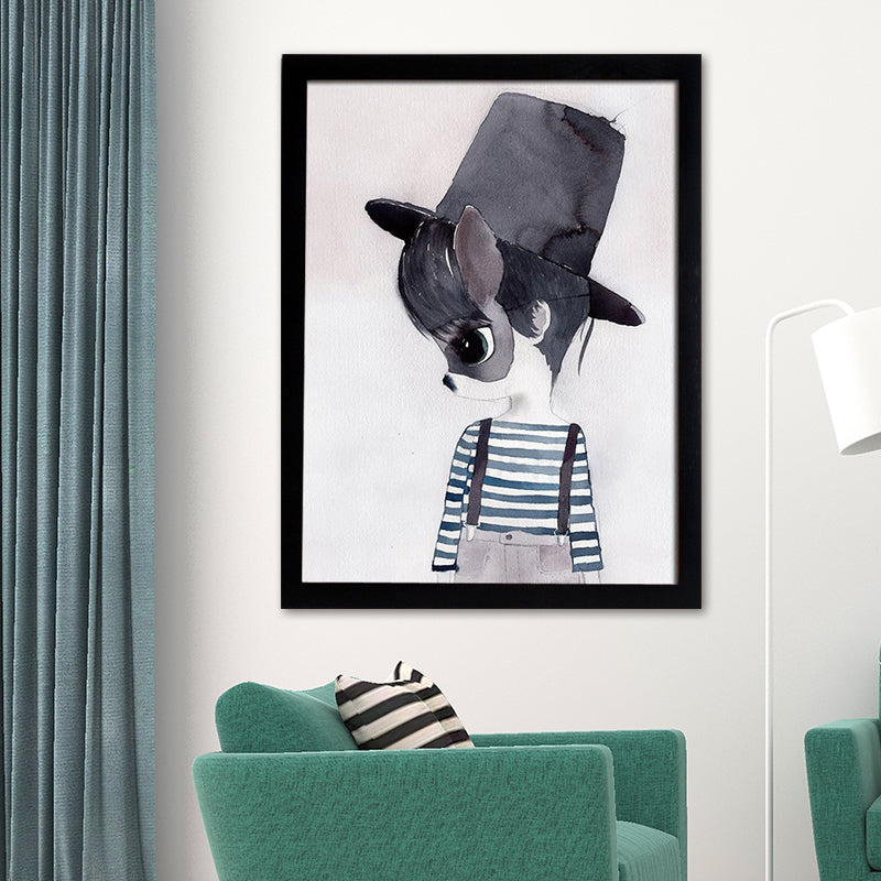 Cartoon Rabbit Painting Canvas Black Textured Wall Art Print for Childrens Bedroom Clearhalo 'Art Gallery' 'Canvas Art' 'Kids' Arts' 1652603