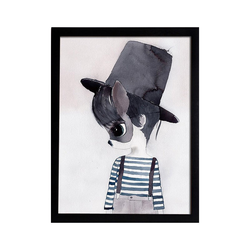 Cartoon Rabbit Painting Canvas Black Textured Wall Art Print for Childrens Bedroom Clearhalo 'Art Gallery' 'Canvas Art' 'Kids' Arts' 1652604