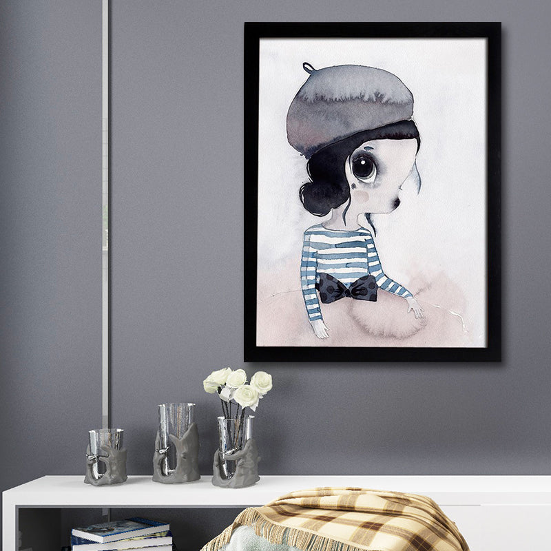 Cartoon Rabbit Painting Canvas Black Textured Wall Art Print for Childrens Bedroom Clearhalo 'Art Gallery' 'Canvas Art' 'Kids' Arts' 1652606