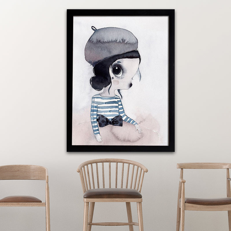 Cartoon Rabbit Painting Canvas Black Textured Wall Art Print for Childrens Bedroom Clearhalo 'Art Gallery' 'Canvas Art' 'Kids' Arts' 1652607