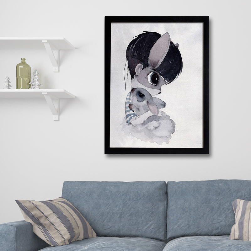 Cartoon Rabbit Painting Canvas Black Textured Wall Art Print for Childrens Bedroom Black Design 2 Clearhalo 'Art Gallery' 'Canvas Art' 'Kids' Arts' 1652609