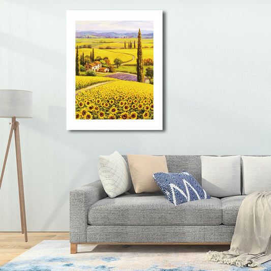 Cottage Sunflower World Canvas Print Yellow Living Room Wall Art Print, Textured Yellow Clearhalo 'Art Gallery' 'Canvas Art' 'Country Art Gallery' 'French Country' 'Rustic' Arts' 1652643