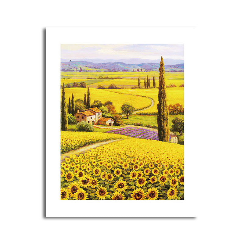 Cottage Sunflower World Canvas Print Yellow Living Room Wall Art Print, Textured Clearhalo 'Art Gallery' 'Canvas Art' 'Country Art Gallery' 'French Country' 'Rustic' Arts' 1652646