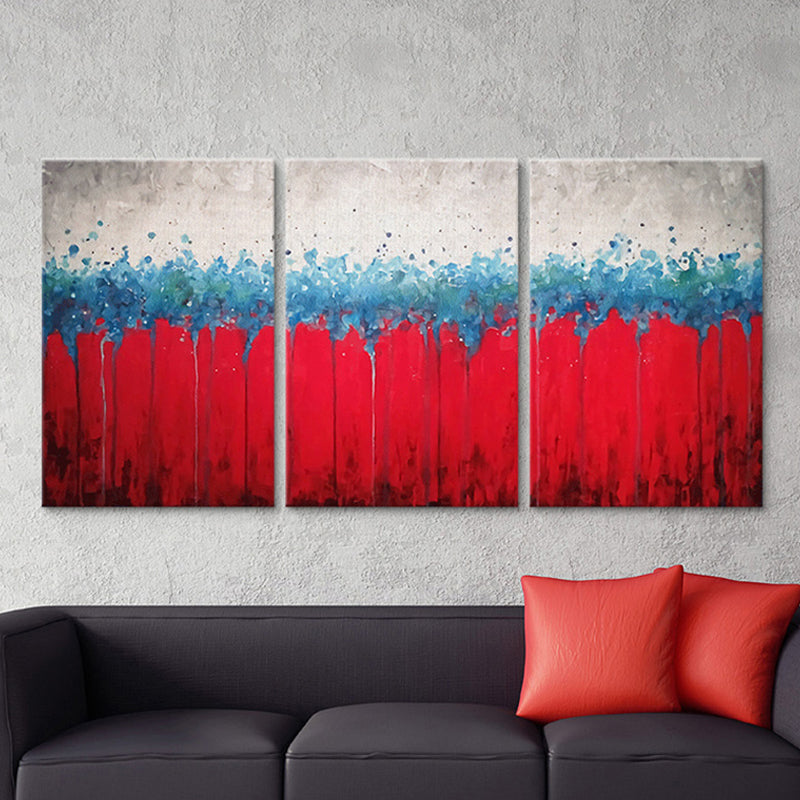 Hand-Printed Abstract Canvas Art Contemporary Textured Wall Decor in Red and Blue Red Clearhalo 'Art Gallery' 'Canvas Art' 'Contemporary Art Gallery' 'Modern' Arts' 1652651