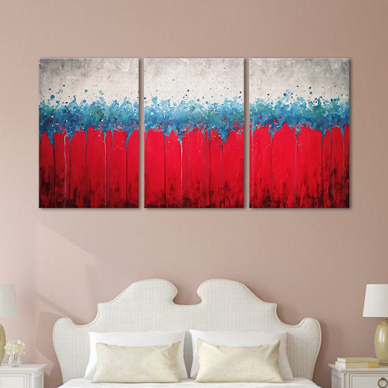Hand-Printed Abstract Canvas Art Contemporary Textured Wall Decor in Red and Blue Clearhalo 'Art Gallery' 'Canvas Art' 'Contemporary Art Gallery' 'Modern' Arts' 1652652