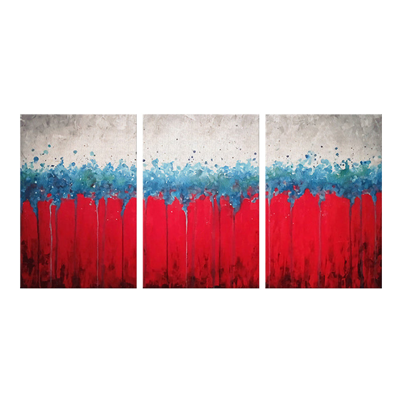 Hand-Printed Abstract Canvas Art Contemporary Textured Wall Decor in Red and Blue Clearhalo 'Art Gallery' 'Canvas Art' 'Contemporary Art Gallery' 'Modern' Arts' 1652654