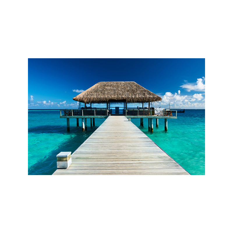 Sea Bridge Canvas Print Tropical Beautiful Seascape Wall Art in Pastel Color Clearhalo 'Art Gallery' 'Canvas Art' 'Contemporary Art Gallery' 'Modern' Arts' 1652670