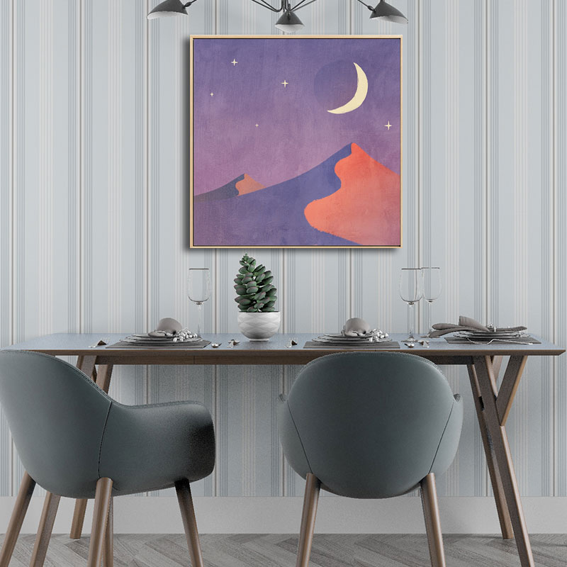 Soft Color Kids Wall Art Mountain and Starry Moon Night Sky Painting Canvas for Nursery Purple Clearhalo 'Art Gallery' 'Canvas Art' 'Kids' Arts' 1652680